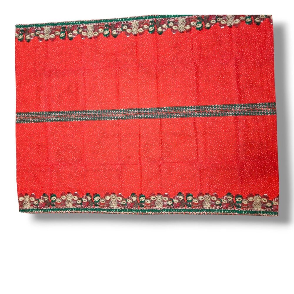 Vintage Leacock Tablecloth Holiday Bears Christmas Festive Red Green 52x70 USA